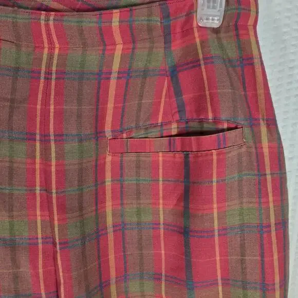 GAP Vintage Plaid Linen Maxi Skirt Red Pink Yellow Button Side Split Size 6 - Picture 5 of 9